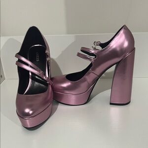 Guess Metallic Pink Double Strap Heels